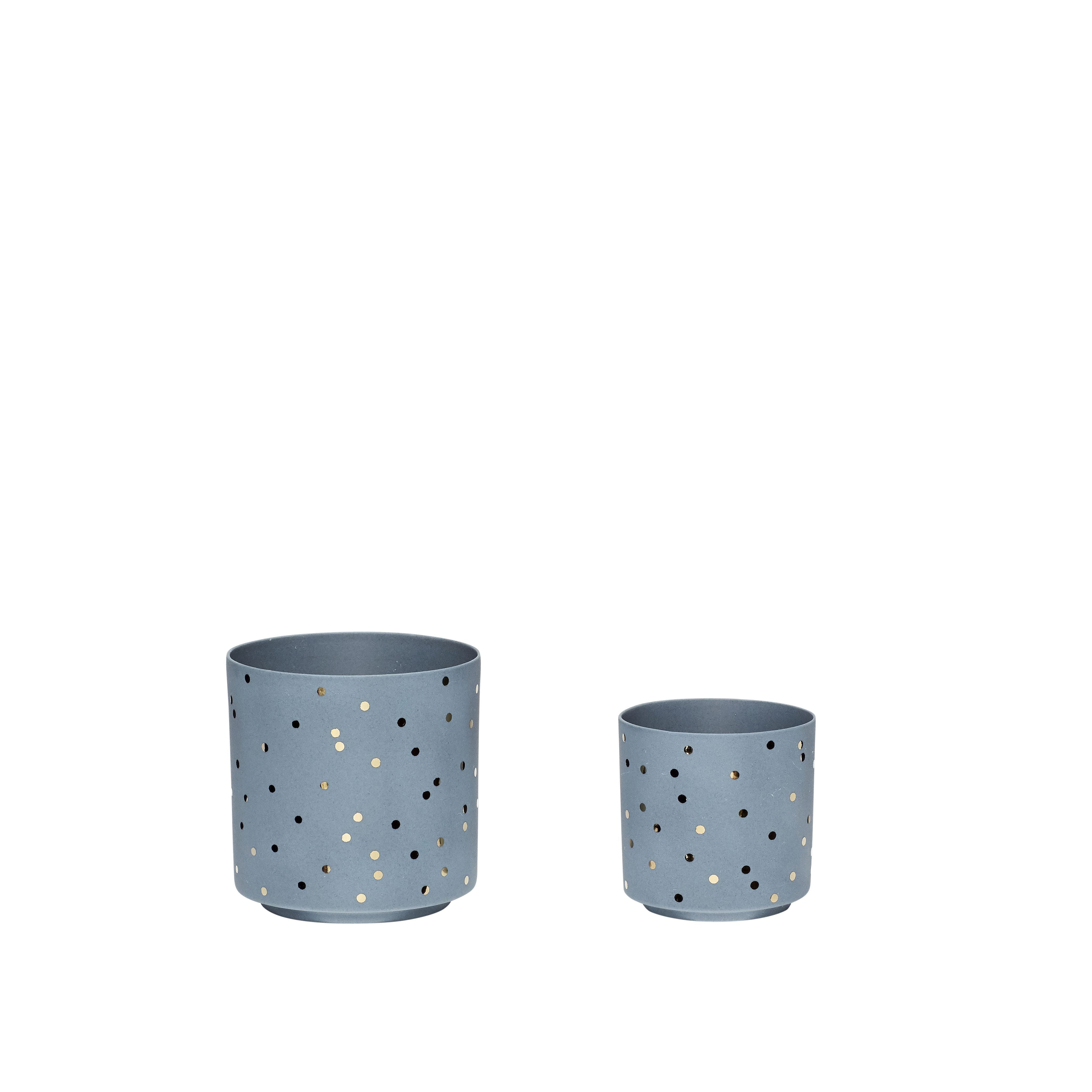 Hübsch Tealight Tealight Solder M / DOTS BLUE / GOLD Set de 2