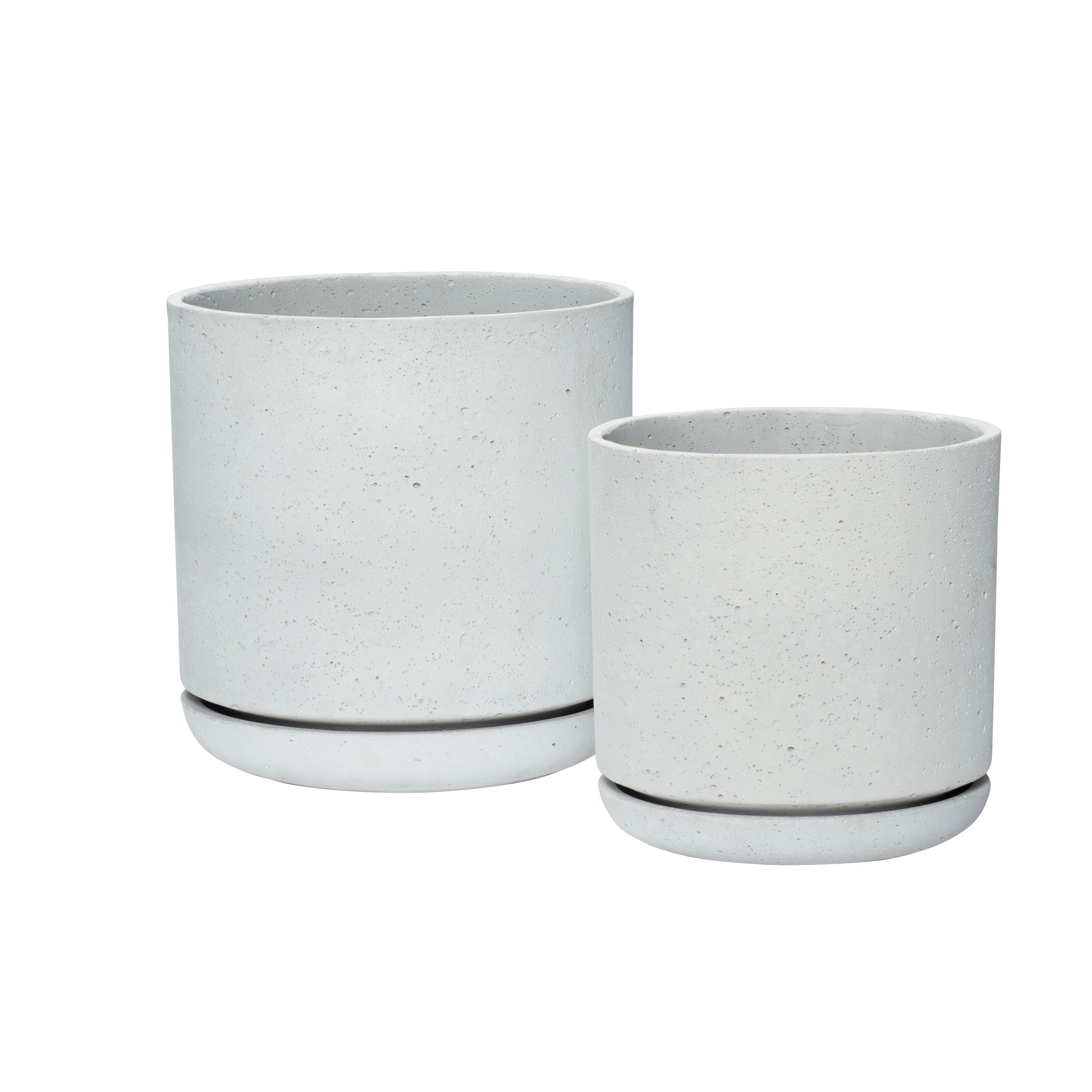 HübSch Terrace Pot M Hole Fiberglass Grey Set of 2