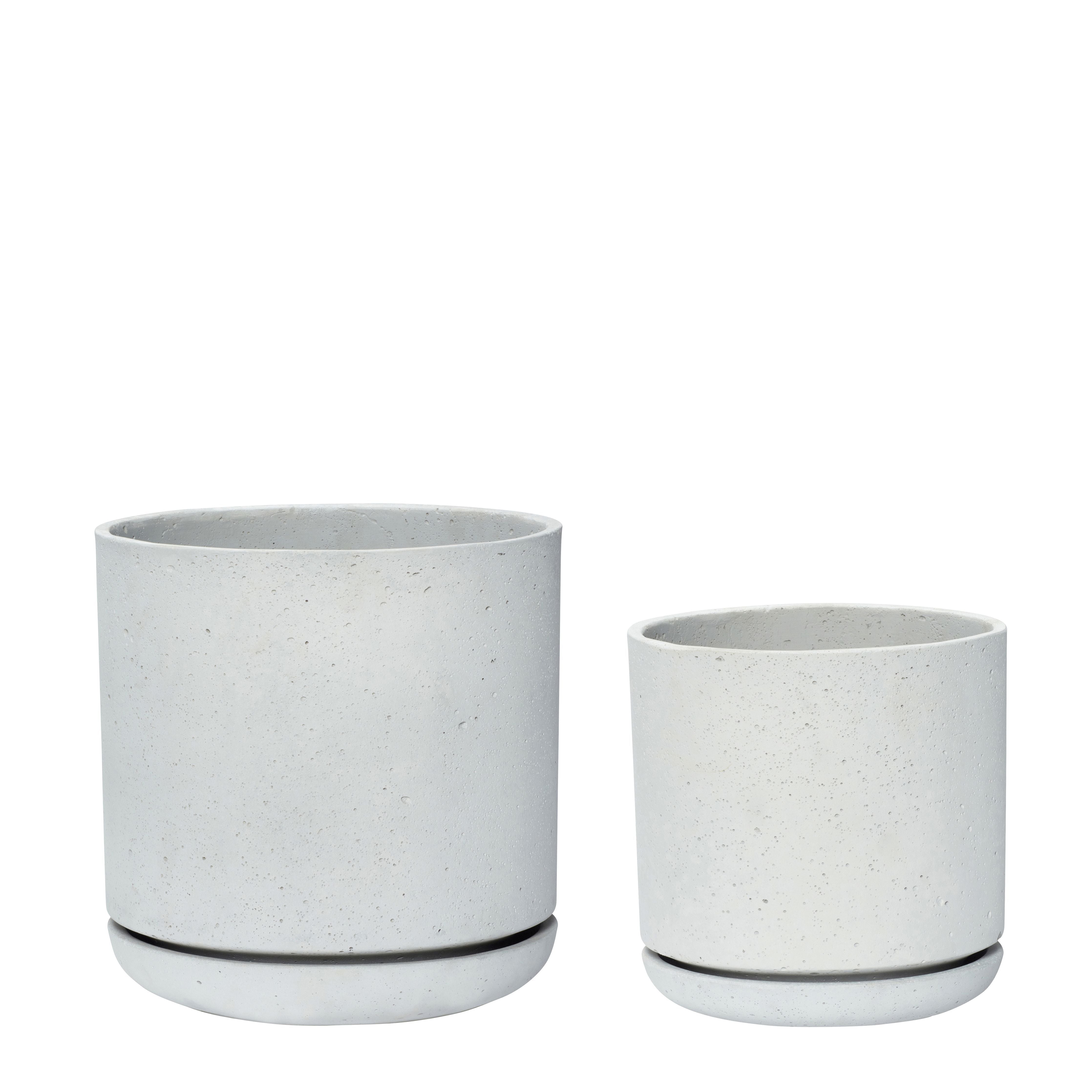 Hübsch Terrace Pot M Trou Fibre-Glass Grey Set de 2