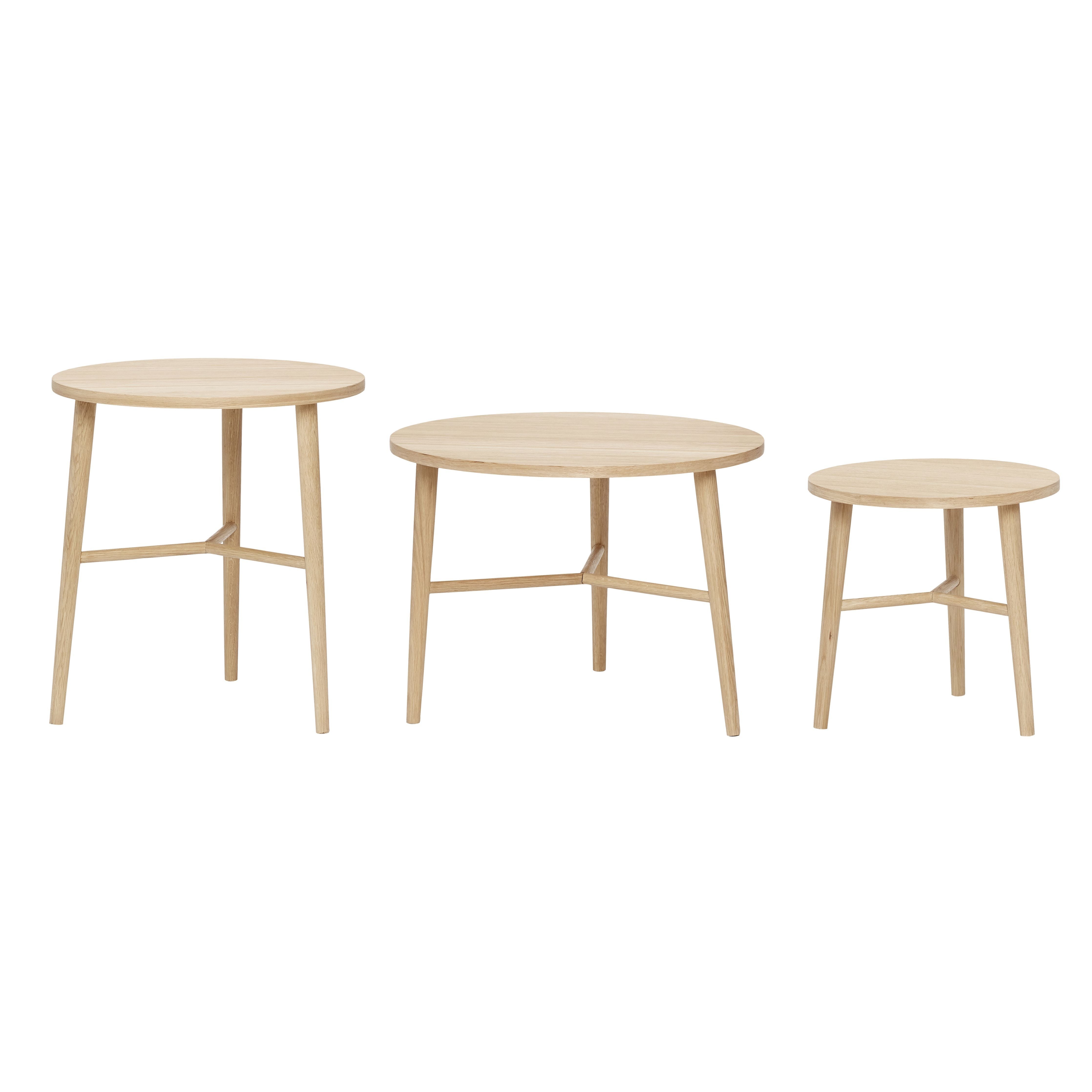 Hübsch Triple Table Round Oak Nature FSC Sæt på 3