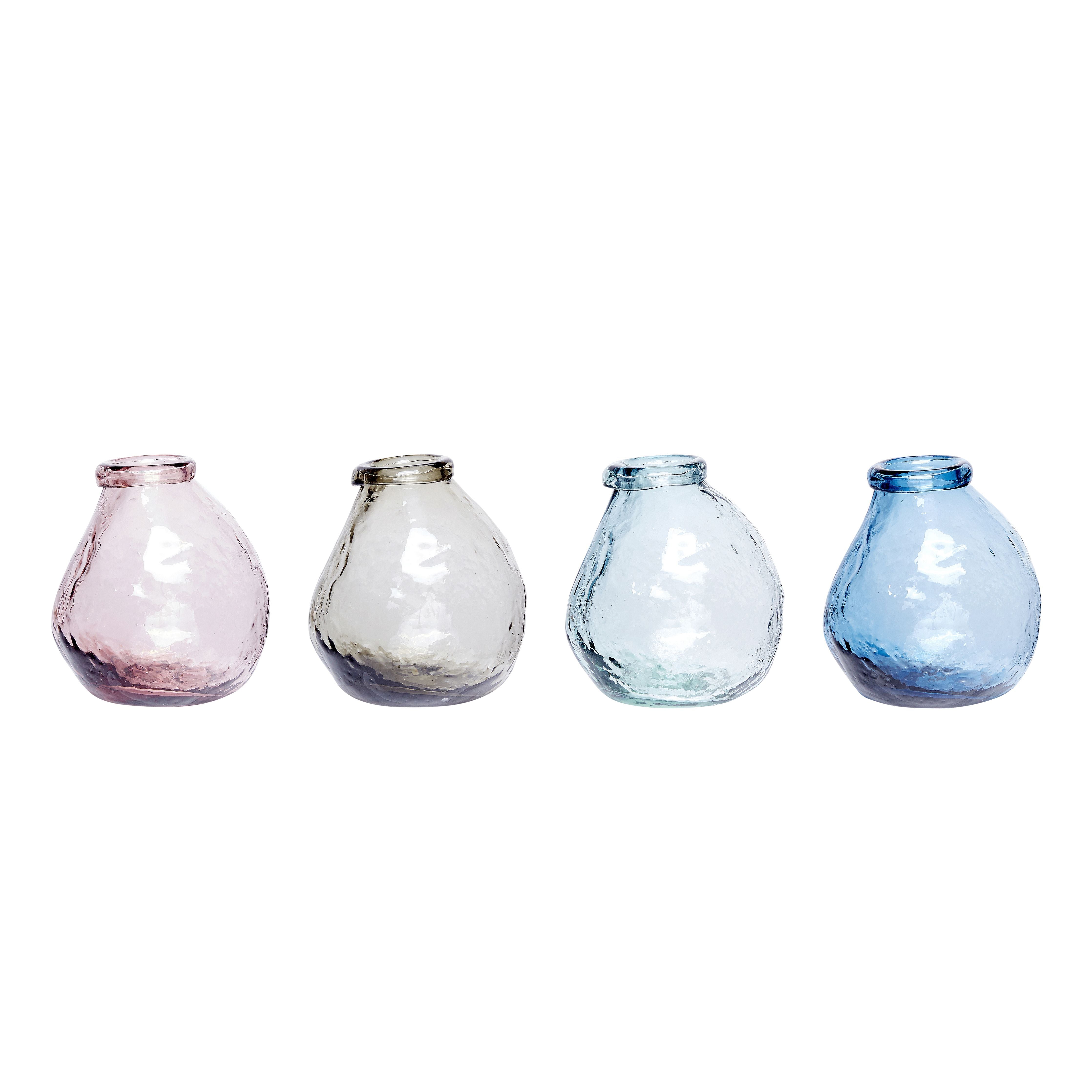 Hübsch Vase Glass Pink / Clear / Blue / Grey Set de 4, Øx H 10x12 cm