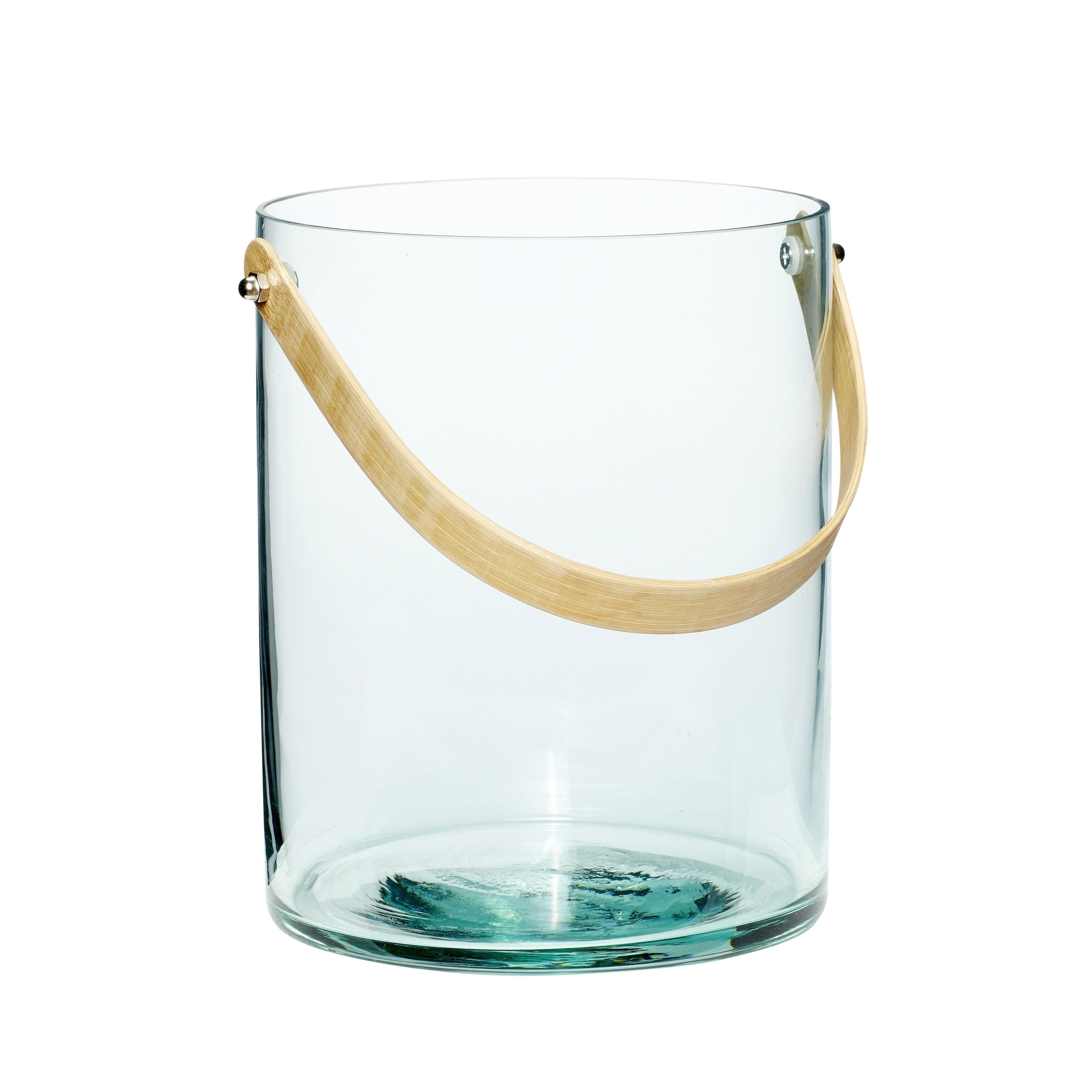 Hübsch Vase With Handle Glass/Bamboo Green