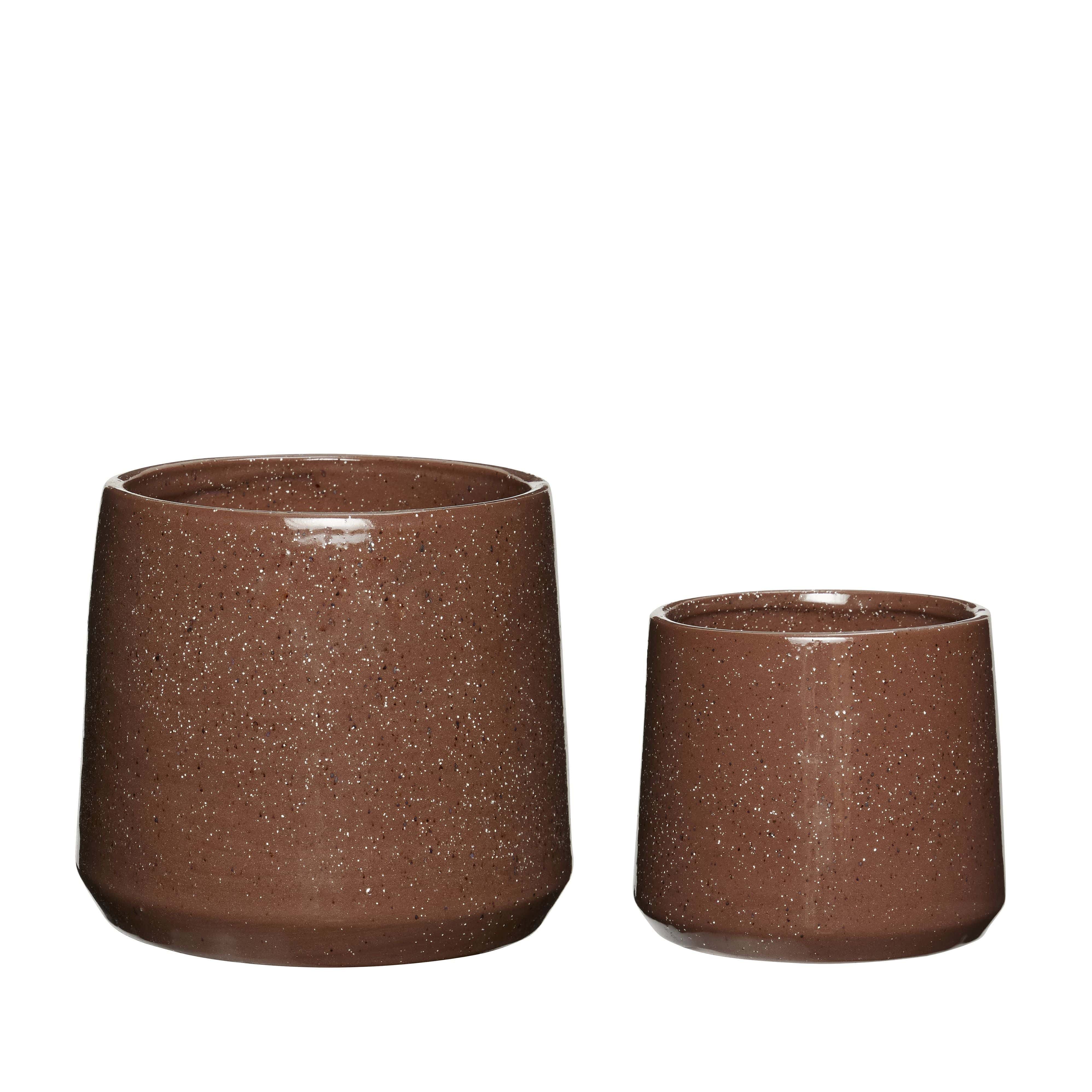 Hübsch Vibe Pot Ceramic Brown S/2