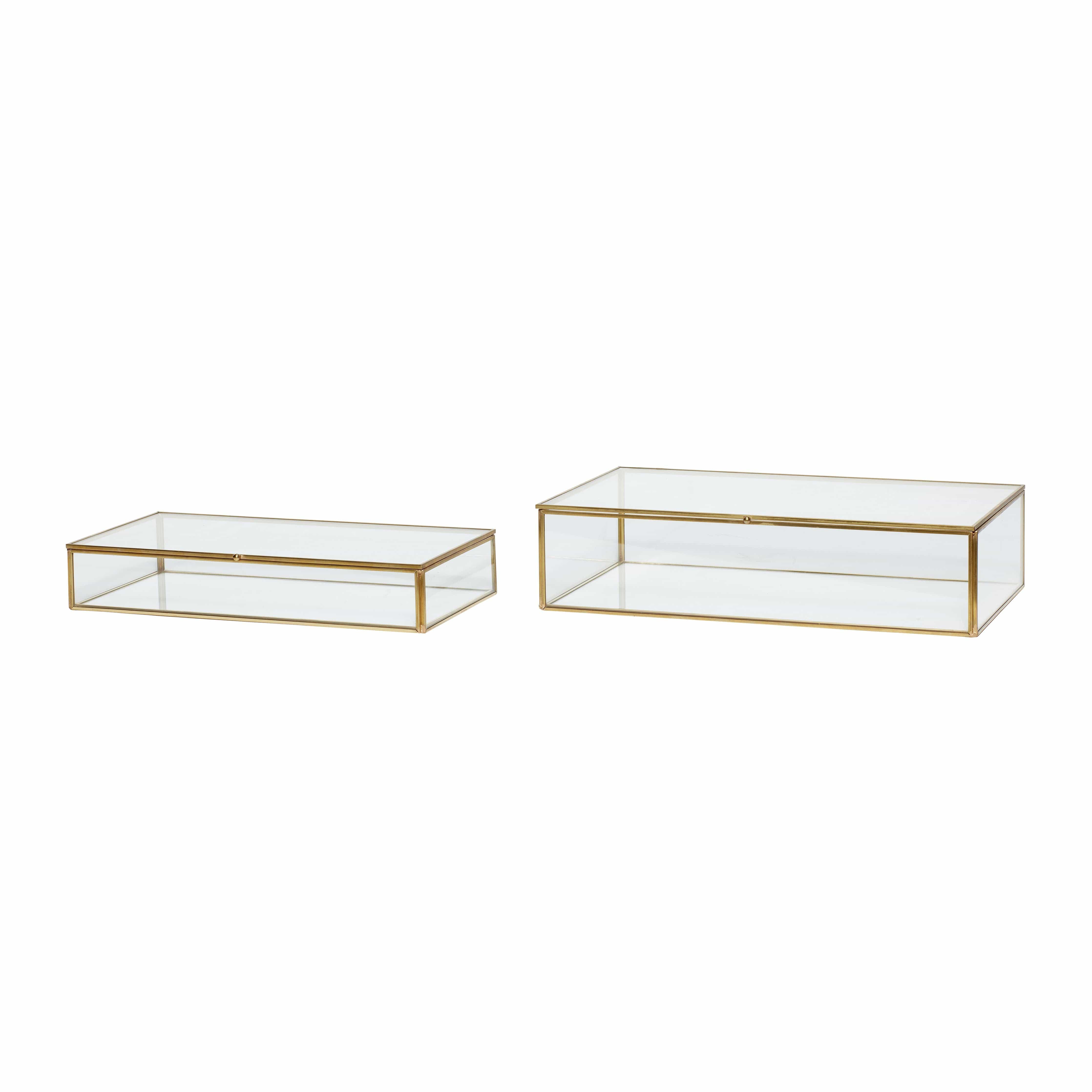 HübSch View Glass Box Brass/Glass Set of 2, 36/32x21/17x9/6 CM