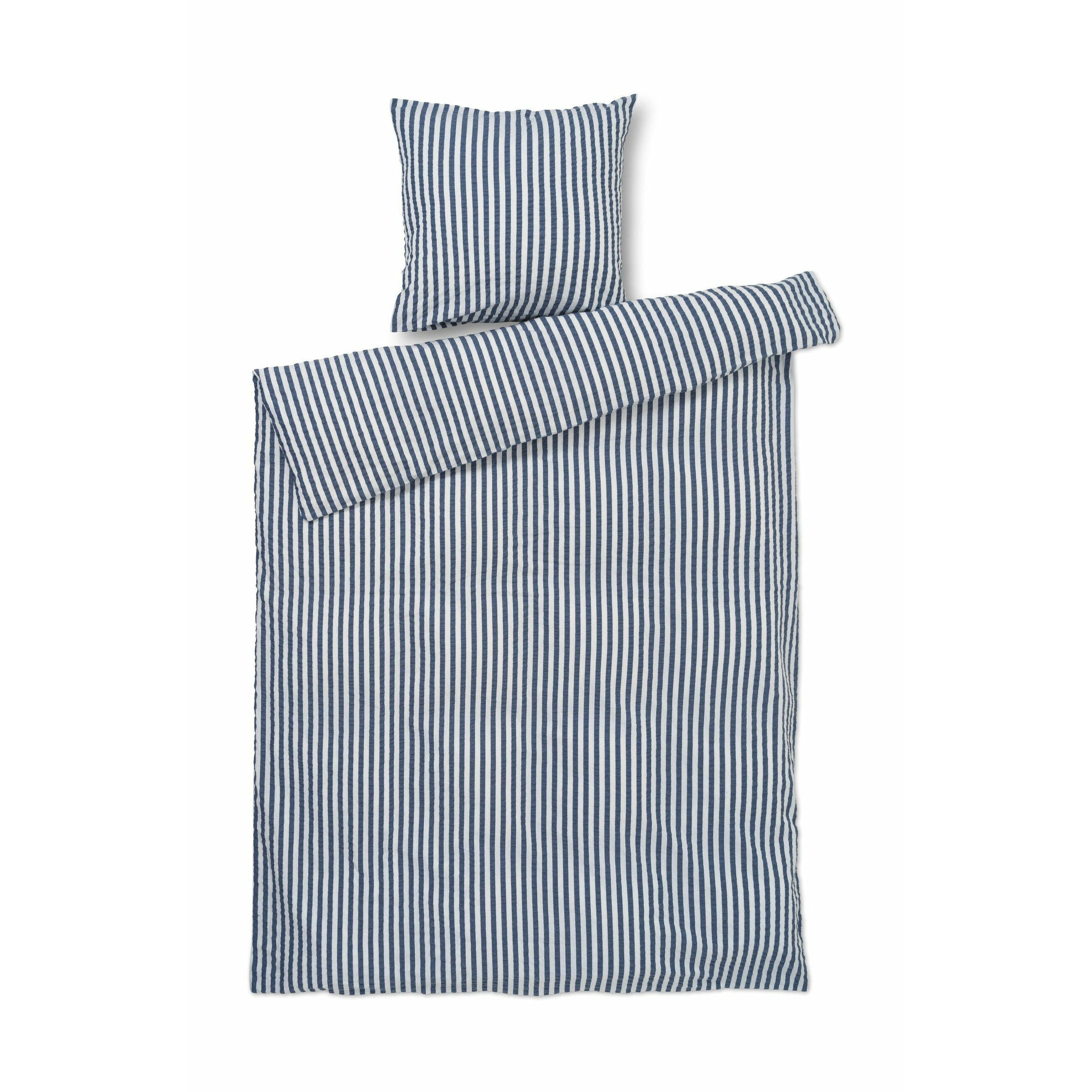 Juna Bæk & Bølge linjer sengelinned 140x220 cm, mørkeblå/hvid
