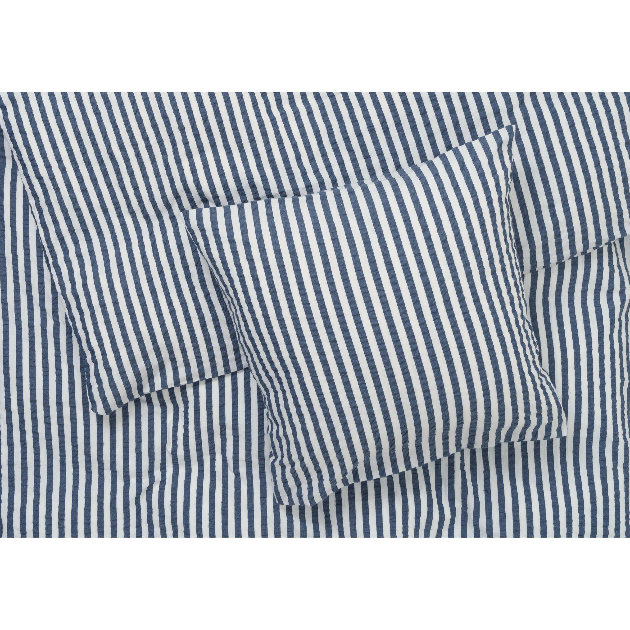 Juna Bæk & Bølge linjer Seng linned 200x220 cm, mørkeblå/hvid