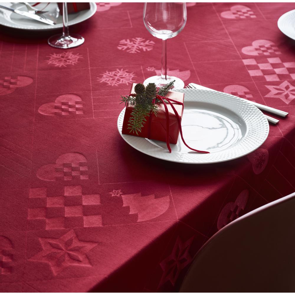 Juna Natale Damast Tischdecke Red, 150x220 cm