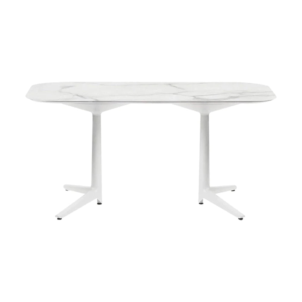 Kartell Multiplo Tabelle XL Rechteckige Marmor im Freien 158x90 cm, weiß