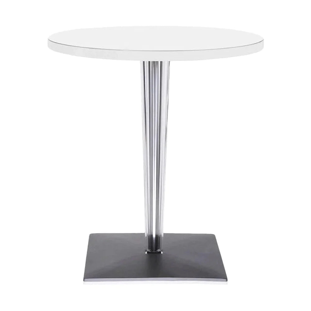 Table supérieure kartell rond extérieur avec base carrée ⌀70 cm, blanc