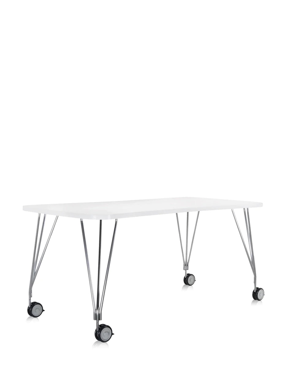 Kartell Max Desk With Wheels 160x80 Cm, White Zinc/Chromium