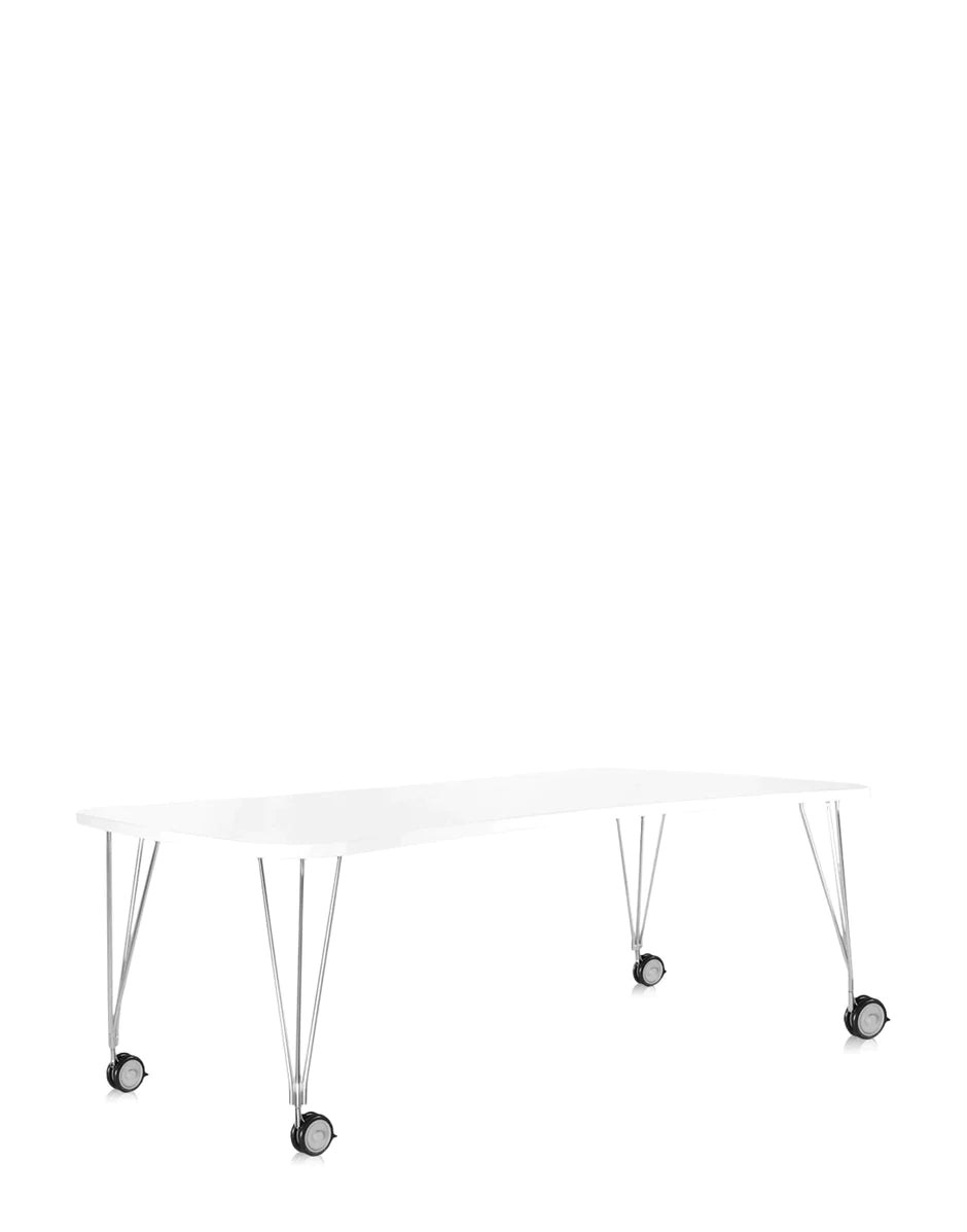 Kartell Max Desk With Wheels 190x90 Cm, White Zinc/Chromium