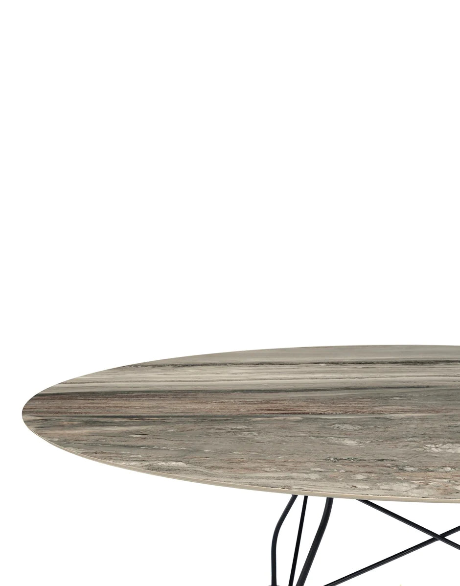 Kartell glansig bord oval marmor, matt svart/tropisk grå