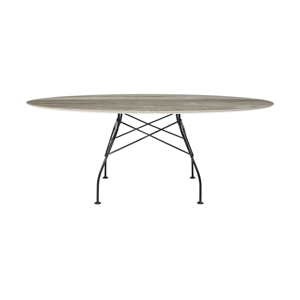 Kartell glänzender Tisch Oval Marmor, Matt Schwarz/Tropengrau