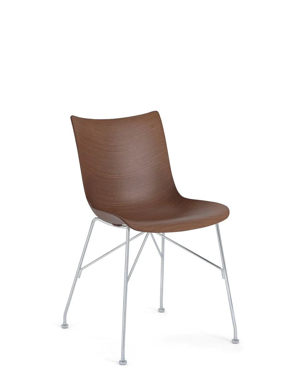 Kartell P/Wood Chair Basic Veneer, Dark Wood/Chrome