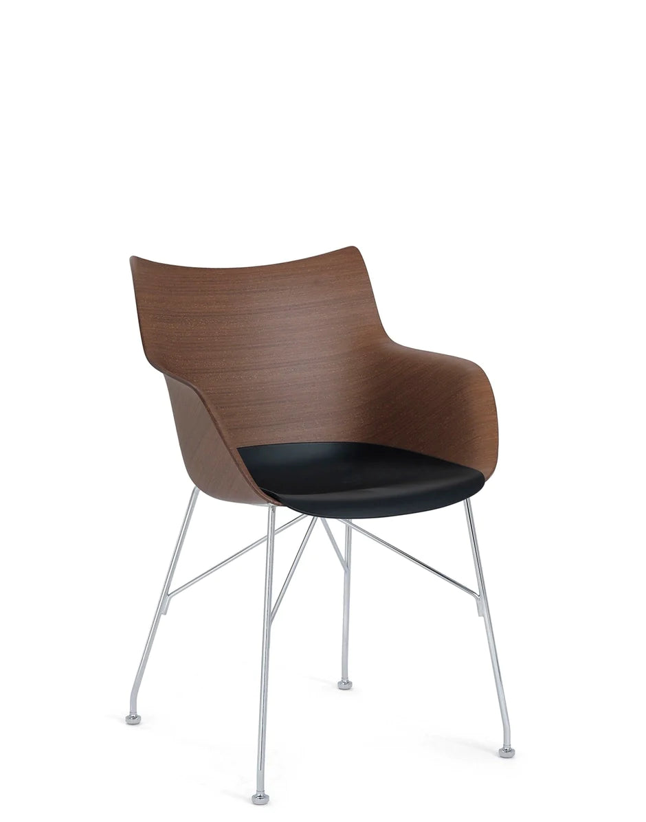 Kartell Q/Wood Armchair Basic Veneer, Dark Wood/Chrome