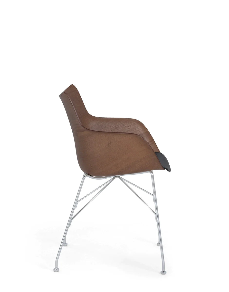 Kartell Q / fauteuil en bois pavé de base, bois foncé / chrome