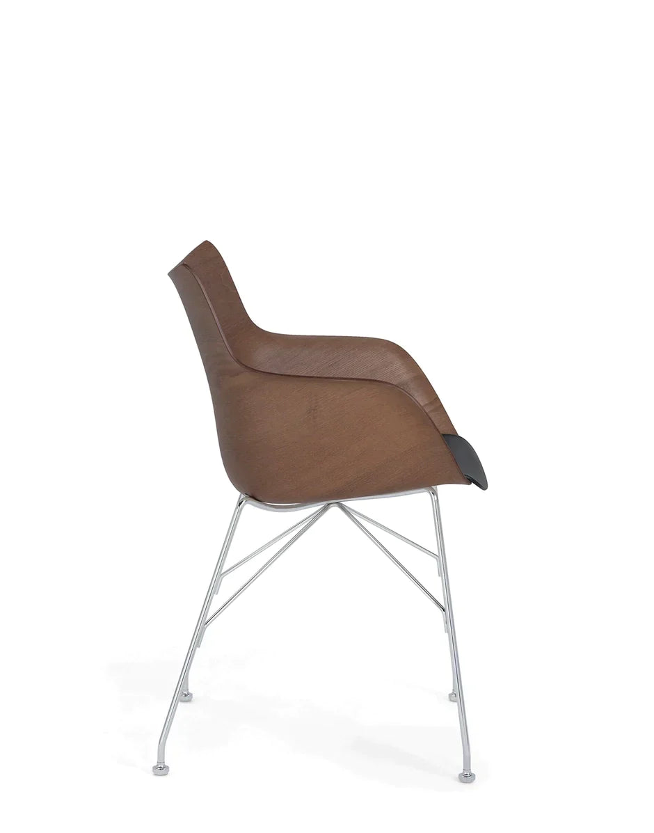 Kartell Q / fauteuil en bois pavé de base, bois foncé / chrome