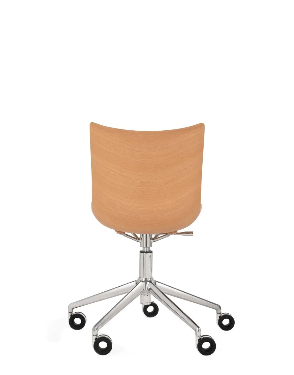 Kartell P/Wood Chair With Wheels, Light Wood/Chrome