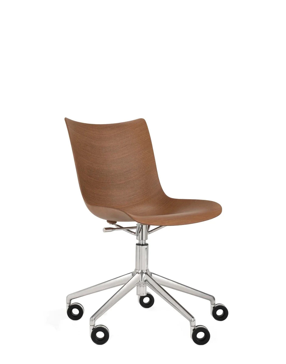 Kartell P/Wood Chair With Wheels, Dark Wood/Chrome