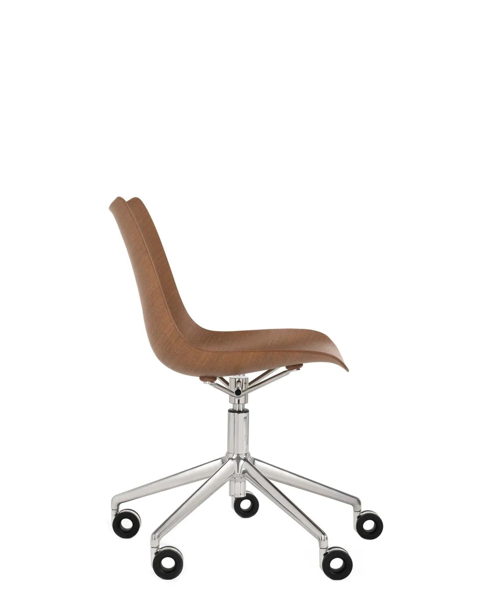 Kartell P/Wood Chair With Wheels, Dark Wood/Chrome