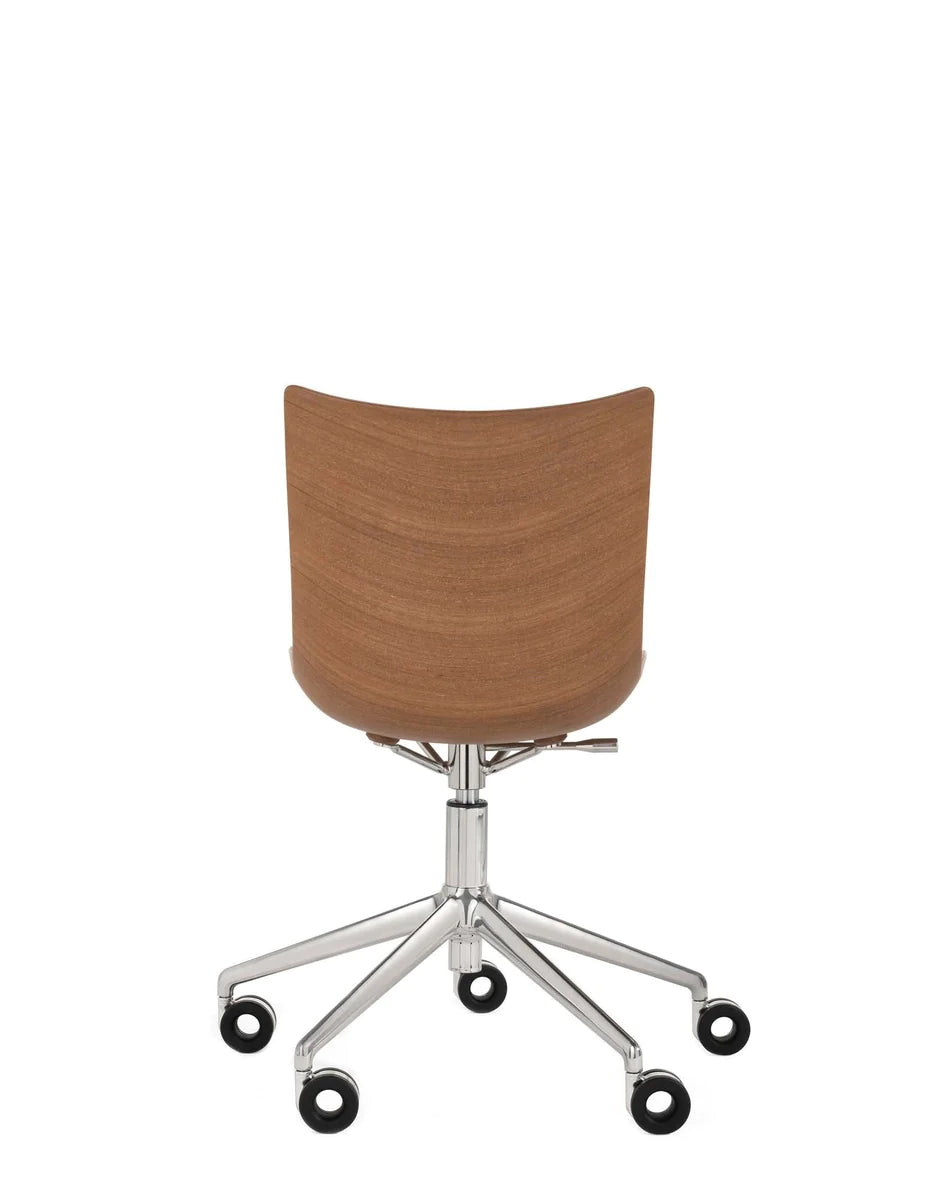 Kartell P/Wood Chair With Wheels, Dark Wood/Chrome