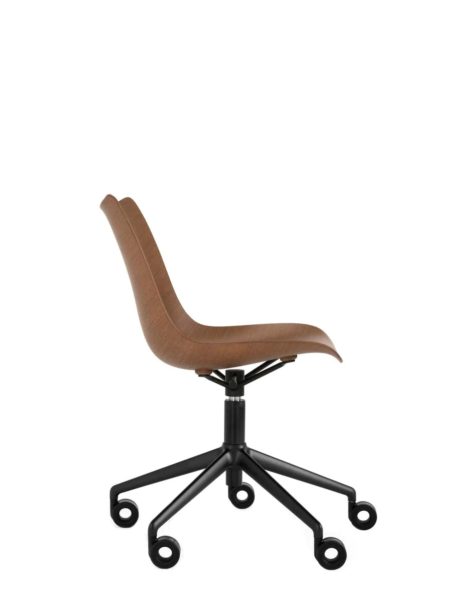 Kartell P/Wood Chair With Wheels, Dark Wood/Black