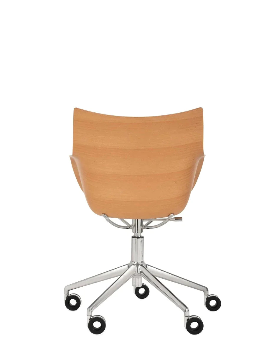 Kartell Q/Wood Armchair With Wheels, Light Wood/Chrome