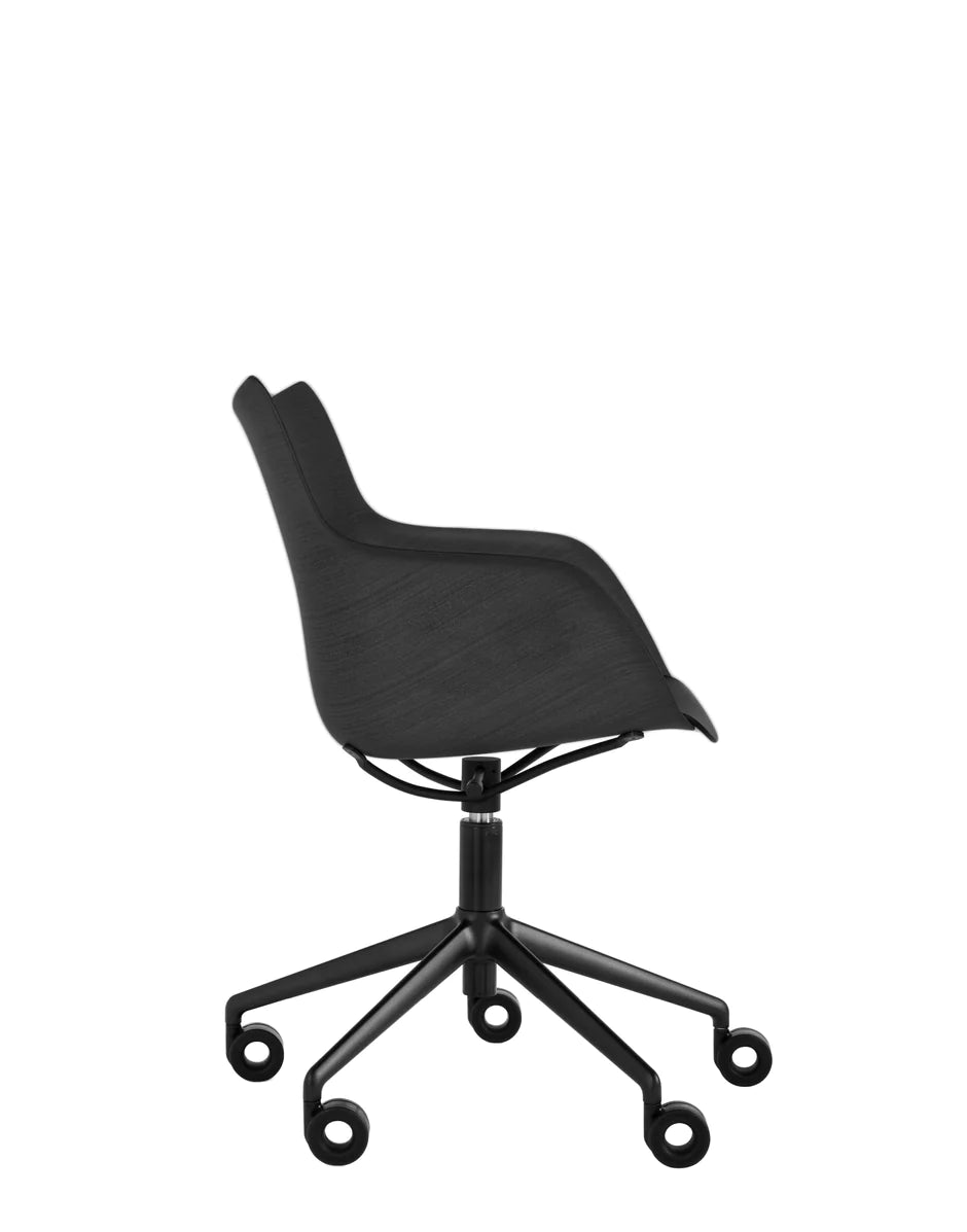 Kartell Q/Wood Armchair With Wheels, Black Wood/Black