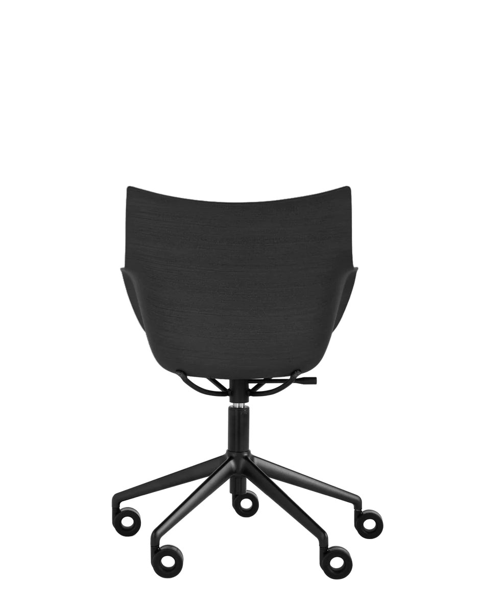 Kartell Q/Wood Armchair With Wheels, Black Wood/Black