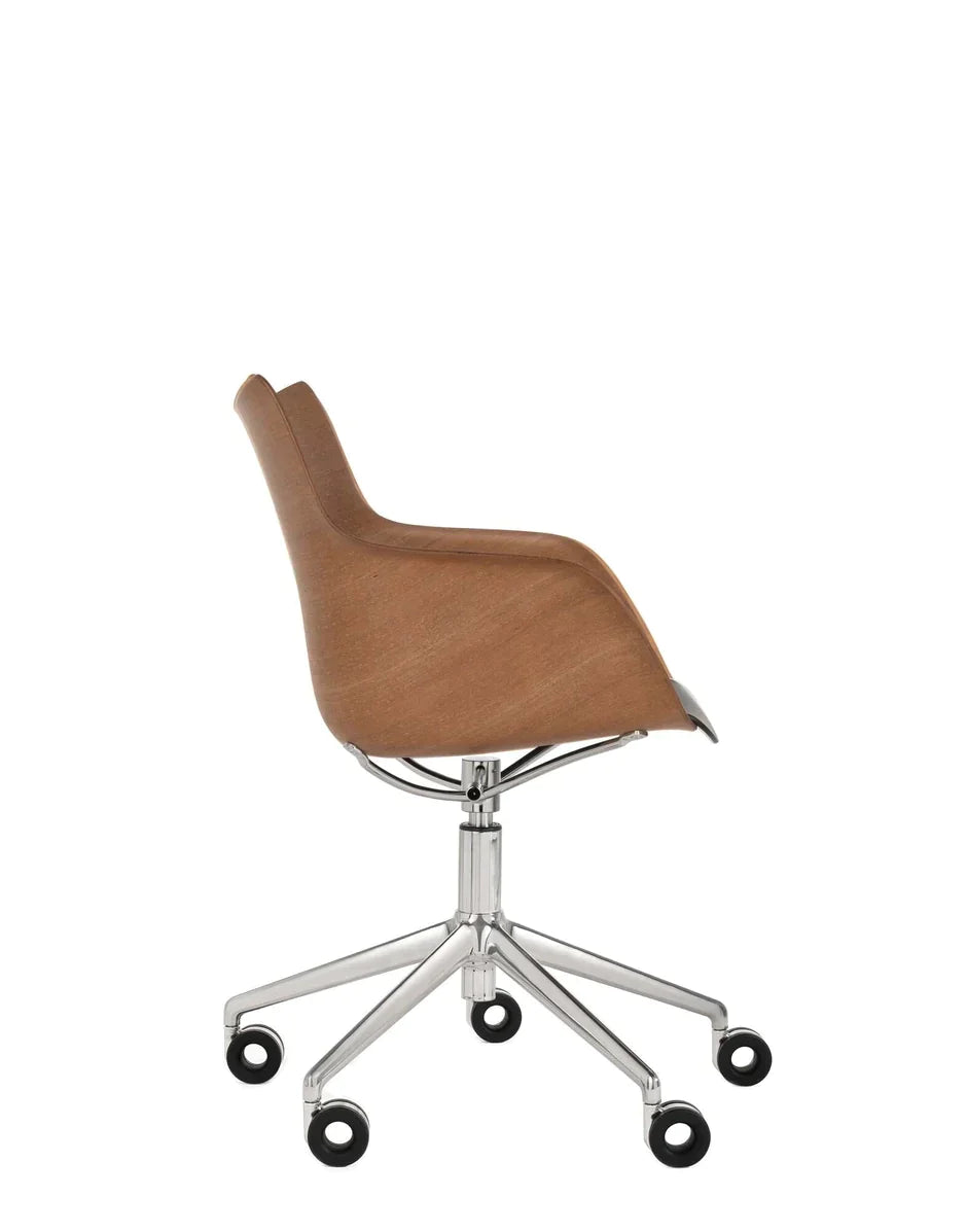 Kartell Q/Wood Armchair With Wheels, Dark Wood/Chrome