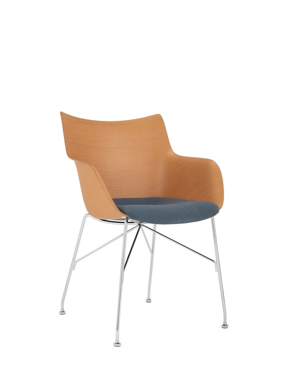 Kartell Q/Wood Armchair, Light Wood/Chrome/Light Blue