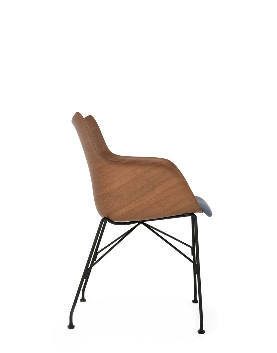 Kartell Q/Wood fåtölj, mörk trä/svart/ljusblå