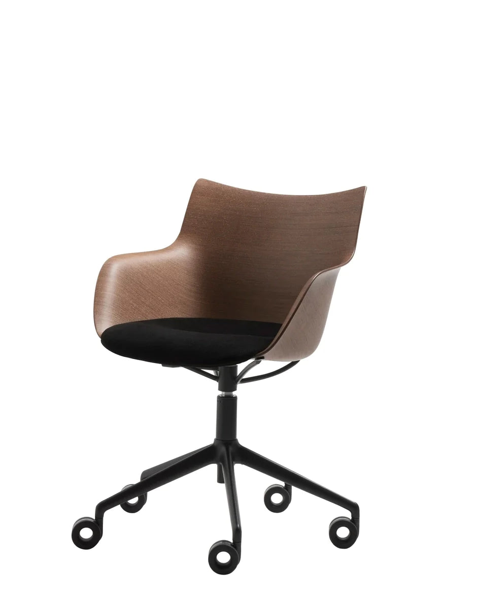 Kartell Q / fauteuil en bois avec roues, bois foncé / noir / noir
