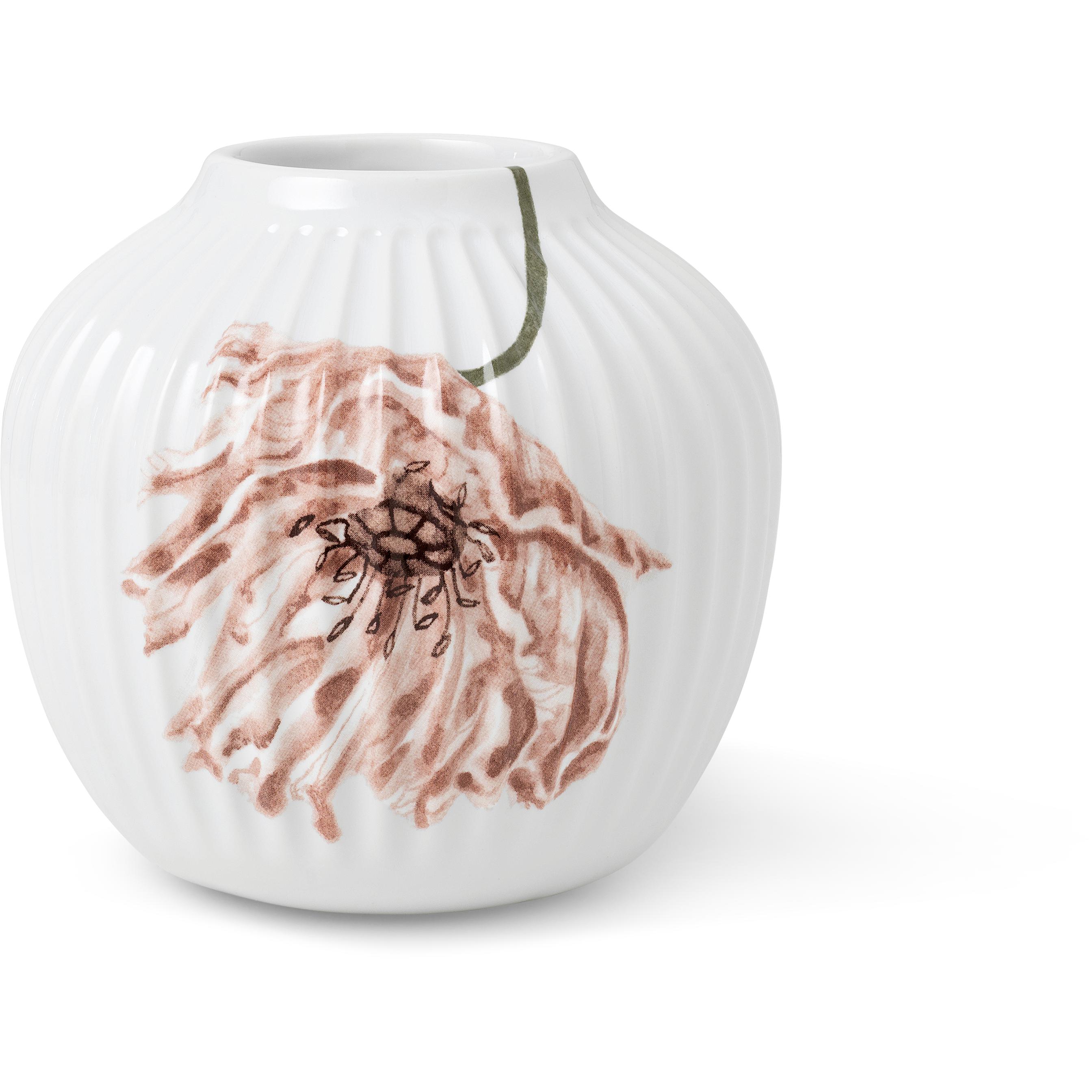 Kähler Hammershøi Mohn Vase 13 cm, weiß mit Dekoration