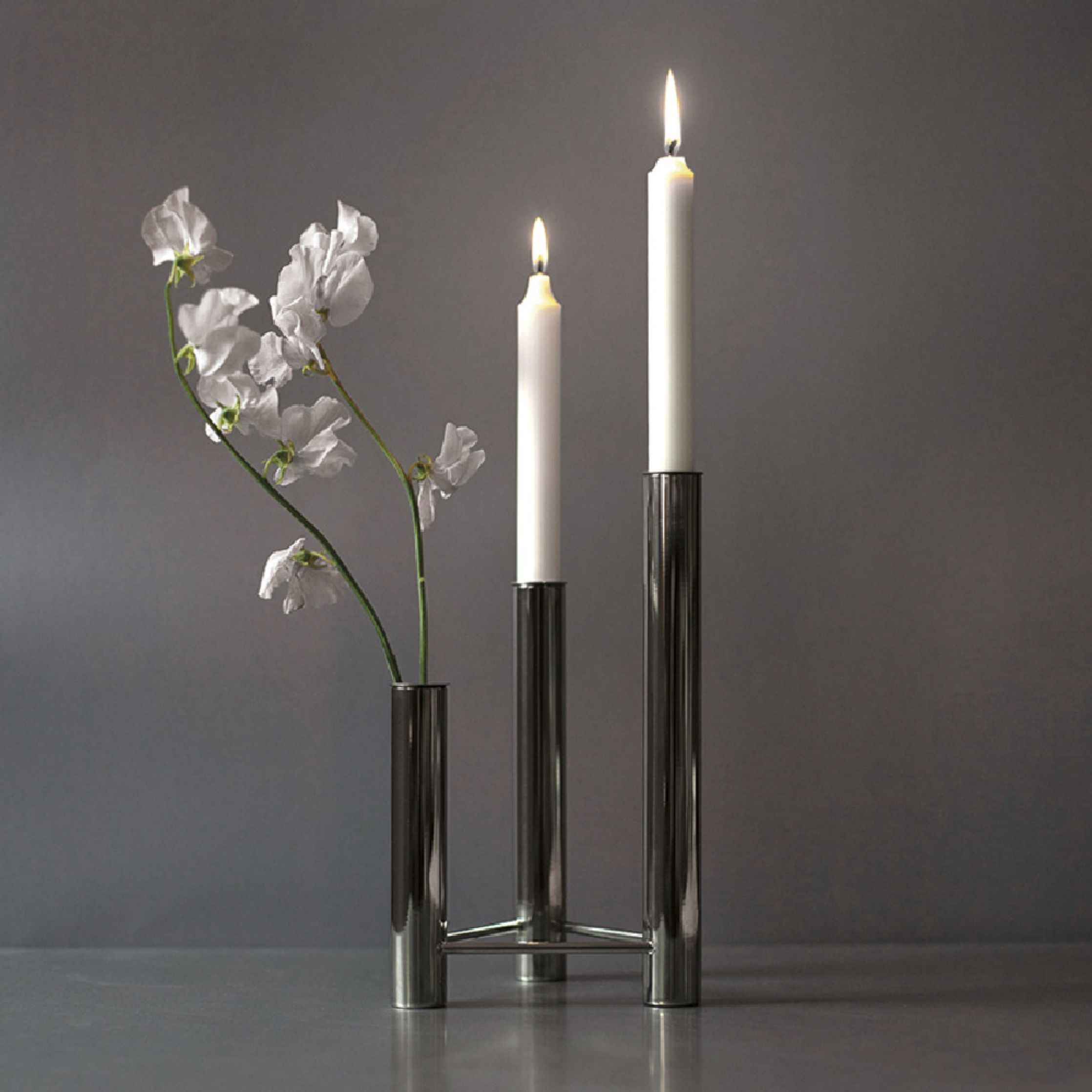 Kay Bojesen Vista Vase und Candlestick, polierter Stahl
