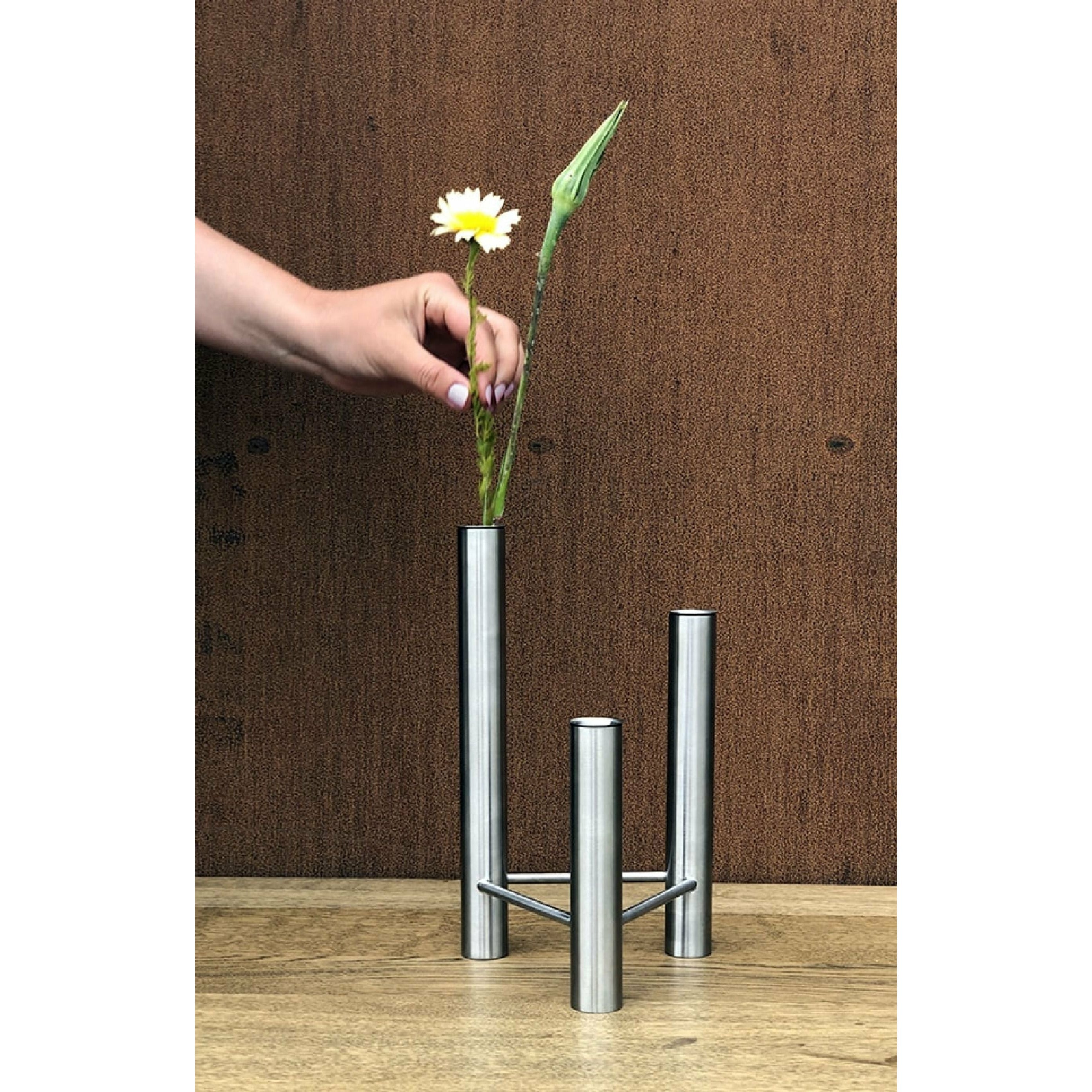 Kay Bojesen Vista Vase und Candlestick, polierter Stahl