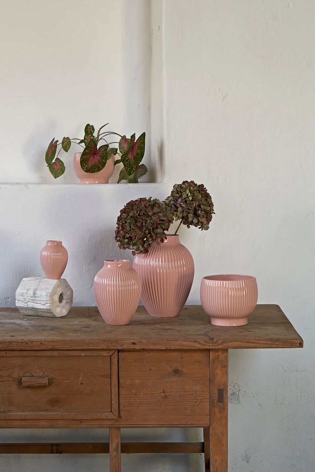 Knabstrup keramik blomsterpot med hjul Ø 14,5 cm, lyserød