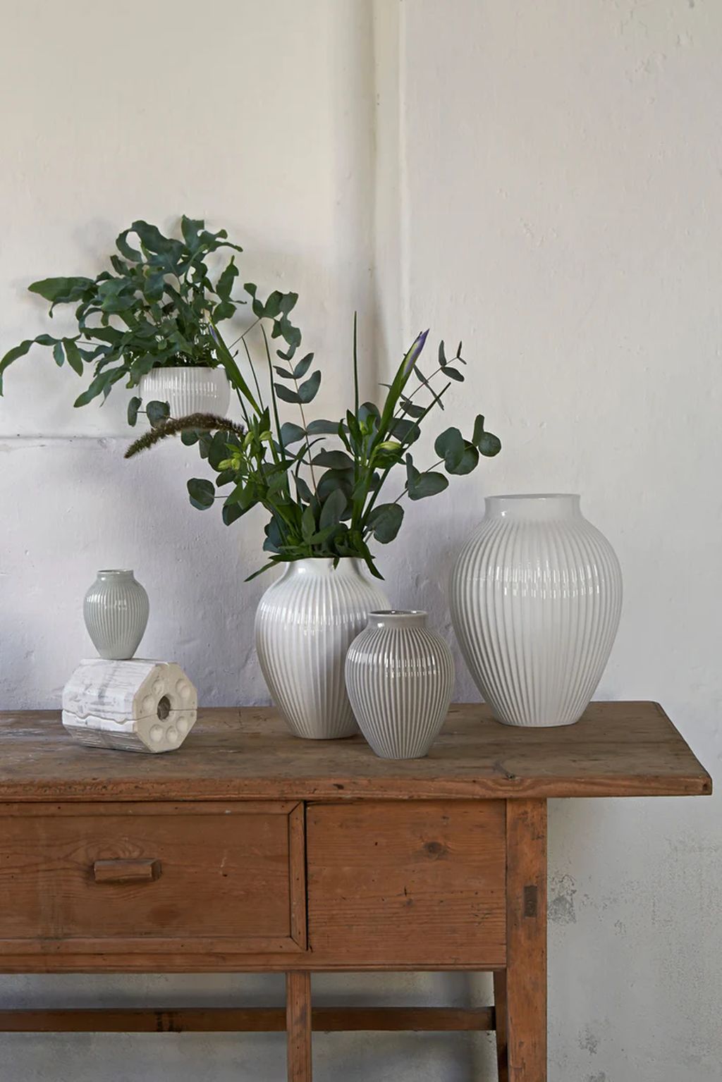 Vase keramik knabstrup avec rainures h 12,5 cm, gris