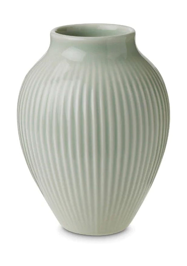Knabstrup -Keramik -Vase mit Grooves H 12,5 cm, Minzgrün