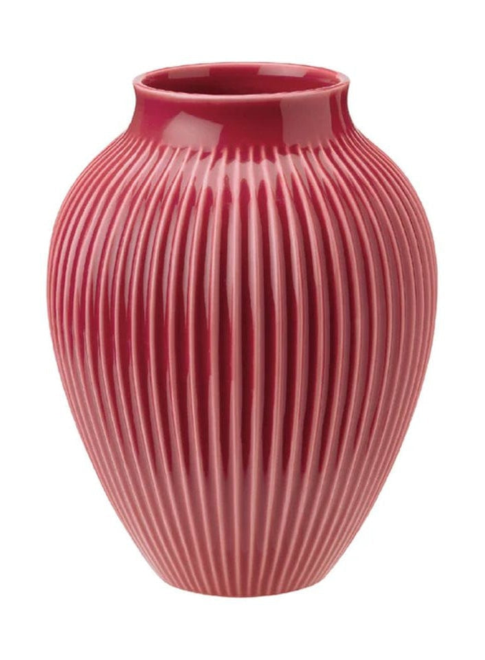 Knabstrup -Keramik -Vase mit Grooves H 20 cm, Bordeaux
