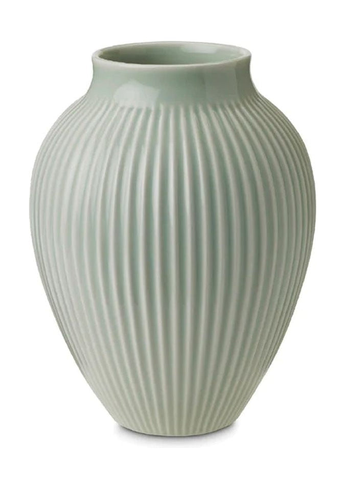 Knabstrup Keramik Vase mit Grooves H 20 cm, Minzgrün