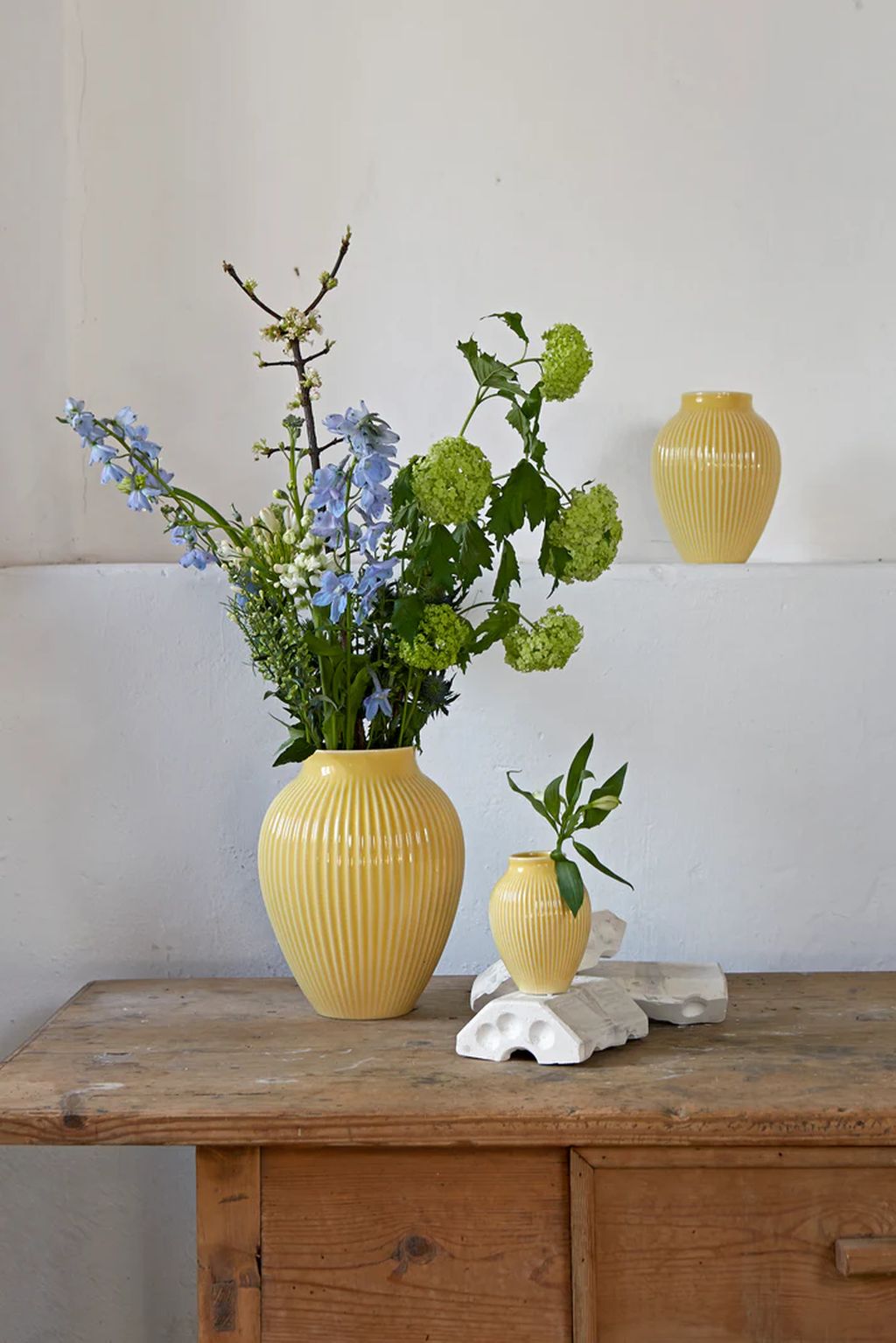 Vase keramik knabstrup avec rainures h 27 cm, jaune