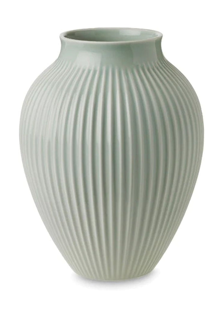 Knabstrup Keramik Vase mit Grooves H 27 cm, Minzgrün