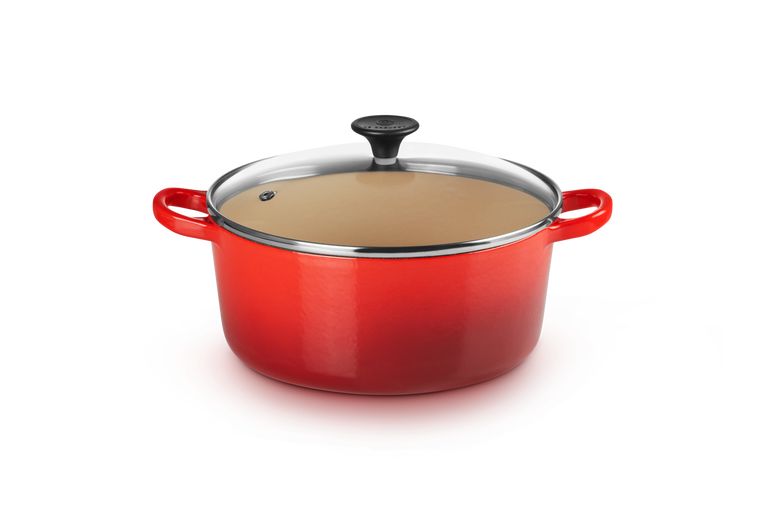 Le Creuset Cazola redonda con tapa de vidrio 22 cm, Cerise