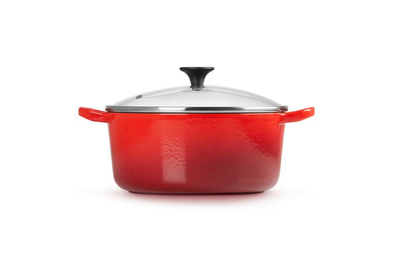 Le creuset rund gryderet med glaslåg 22 cm, cerise