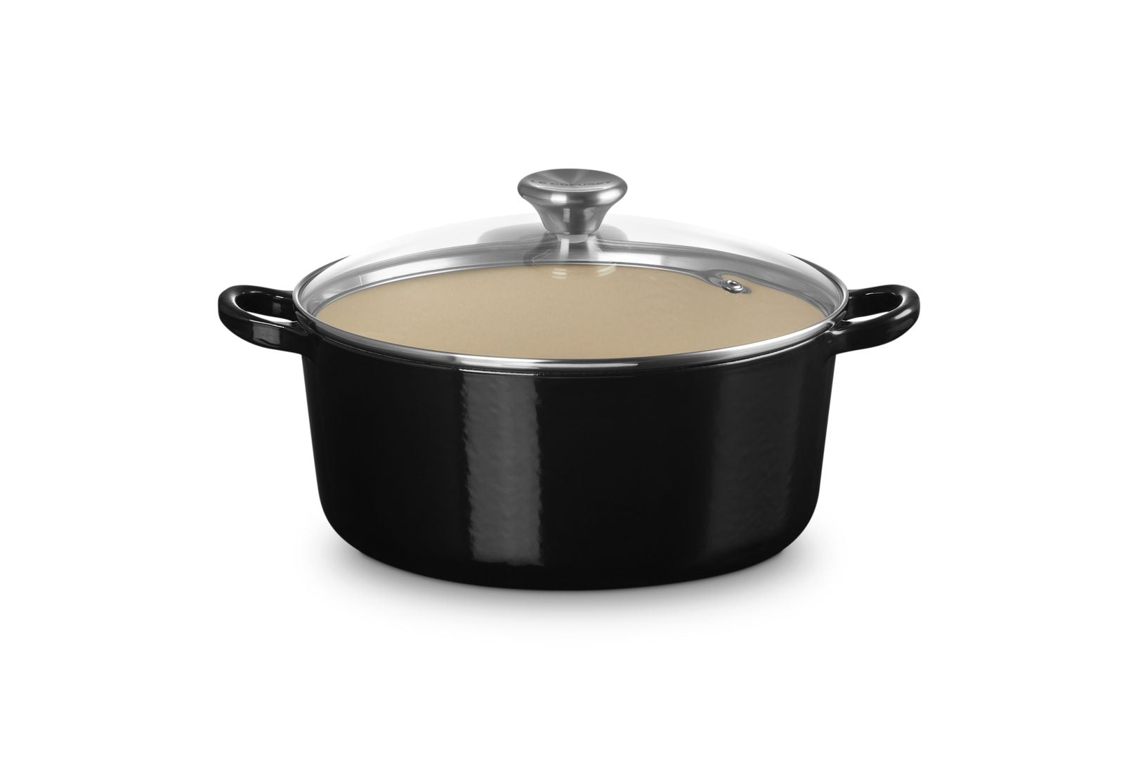 Le creuset rund gryderet med glaslåg 24 cm, sort onyx