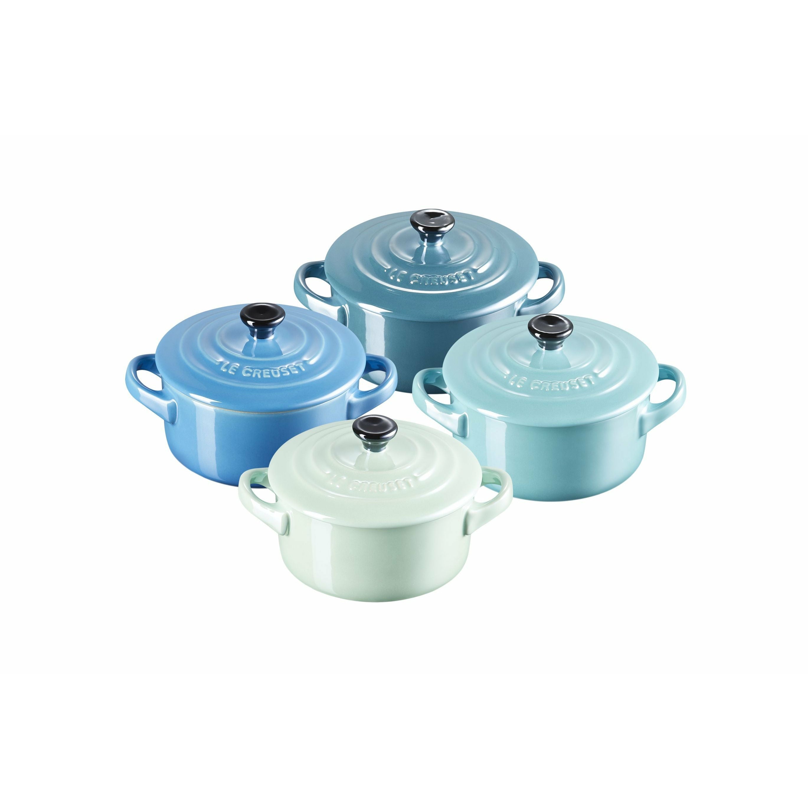 Le Creuset Mini Cocotte Metallics 10 x 5 cm azul, 4 pcs.