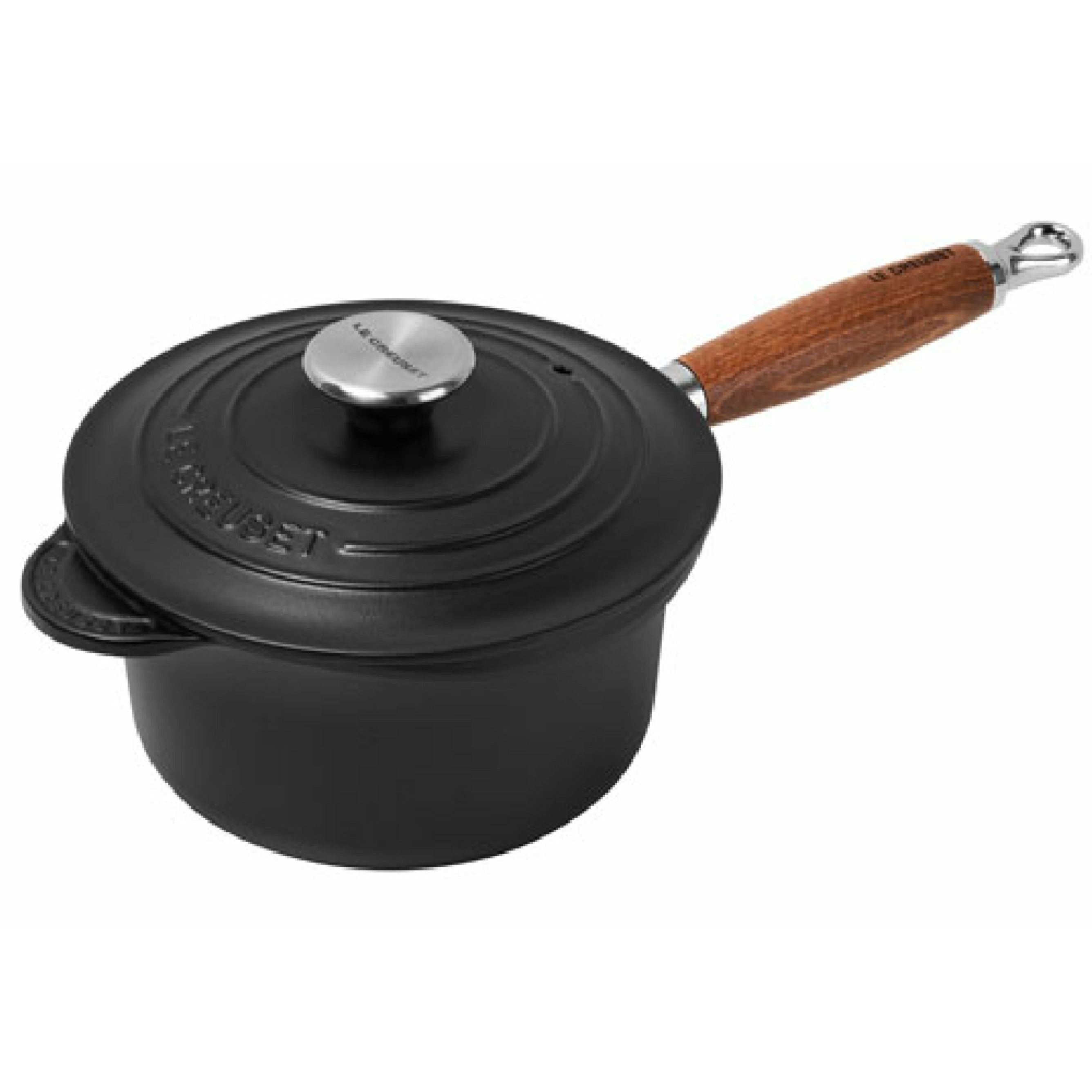 Pot professionnel du Creuset Tradition avec poignée en bois 18 cm, noir