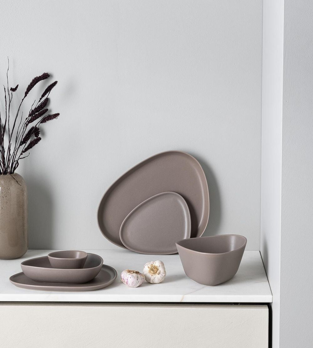 Lind Dna Curve Earthenware Deep Plate, Warm Grey