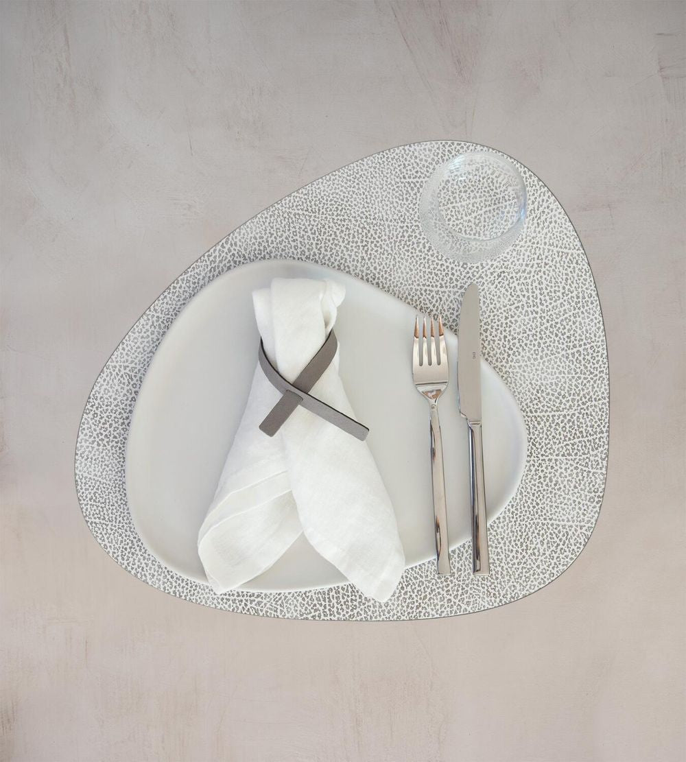 Lind DNA Curve Placemat Hippo Leather L, White Grey